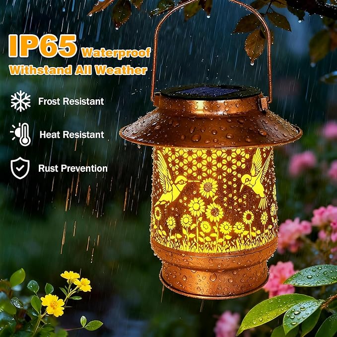 Hummingbird Solar Lanterns Outdoor Garden Decor, Sunflower Gifts for Women Mom Grandma Birthday Hanging Metal Solar Lights Waterproof Decoration for Garden Yard Lawn Patio