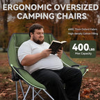Oversized Camping Chair, Portable Folding Padded Camping Chairs with Cup Holder and Carry Bag, Heavy Duty Outdoor Camping Chairs for Adults, Up to 400Lb, for Fishing Sports (Green-2 Pack)