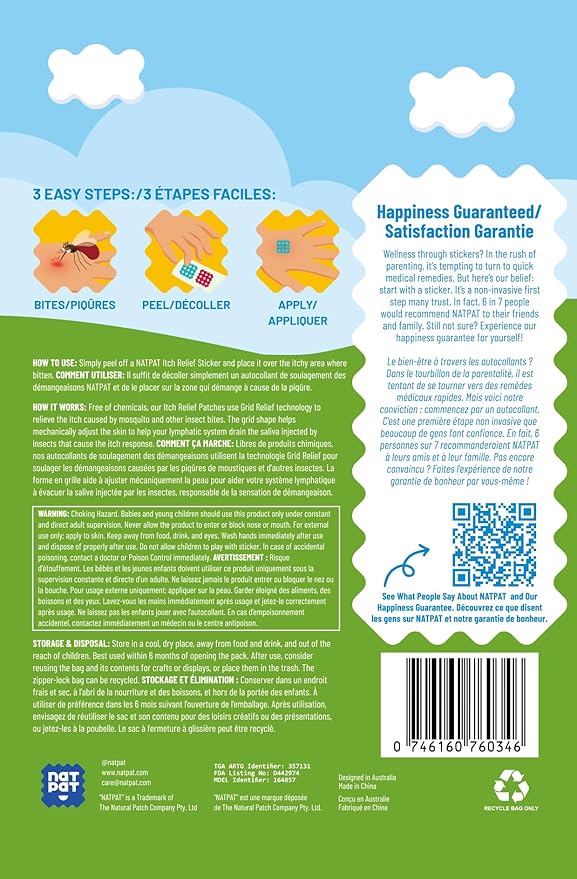 NATPAT Magic Patch Itch Relief Stickers - Insect Bite Patch for Mosquitos, Ticks, Midges, Sandflies, and Bed Bug Bites - Buzzpatch - 32 Count