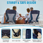 Lamberia Folding Beach Chair for Adults, Portable Low Beach Chairs with 300lbs Capacity, Lightweight Fodable Camping Chair for Travel, Picnic, Concert & Outdoor Activities, Navy Blue