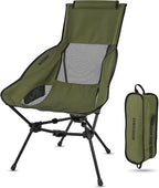 MARCHWAY Lightweight Folding High Back Camping Chair with Head Support, Stable Portable Compact for Outdoor Camp, Travel, Beach, Picnic, Festival, Hiking, Backpacking (Highback Green)