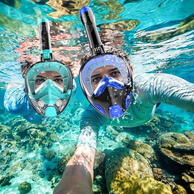 Full Face Snorkel Mask for Adults Teen, Snorkeling Gear with Detachable Camera Mount,Panoramic 180° View, Anti-Fog Anti-Leak Snorkling Set for Man and Women