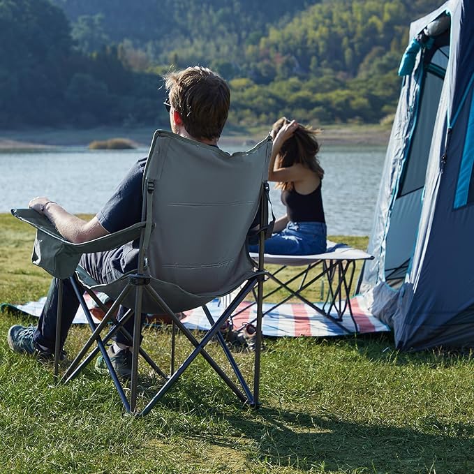 TIMBER RIDGE Oversized Folding Camping Chair for Adults, Support 550 LBS Heavy Duty with Cup Holder Side Pocket for Camping, Lawn, Picnic, Grey