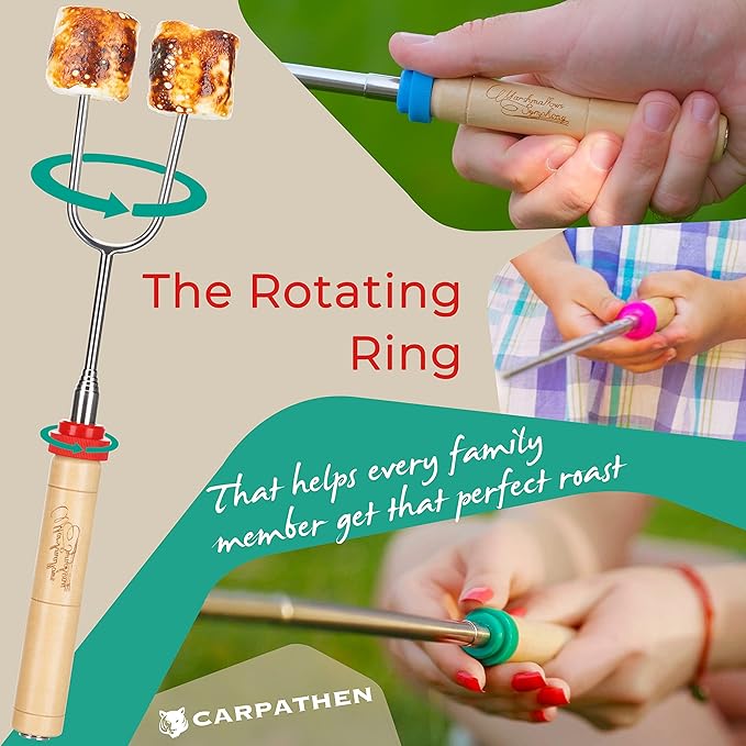 CARPATHEN Marshmallow Roasting Sticks - Set of 6 Premium Rotating Smores Sticks - Extra Long Telescoping Marshmallow Sticks for Fire Pit, Campfire & Bonfire - Camping Accessories
