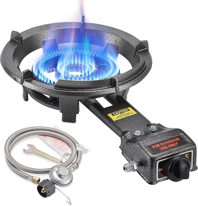 ARC Outdoor Propane Burner Stove, 13" Single Propane Burner, Cast Iron Portable Propane Burner With Adjustable Regulator And Stainless Steel Hose, Great For Outdoor Wok Burner