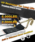 6 Pack 2" x 15ft Ratchet Straps Heavy Duty Tie Down Straps with J Hooks, 2000 LBS Working Load, 6000 LBS Break Strength Cargo Straps for Truck, Trailer, Motorcycle, Moving, Black