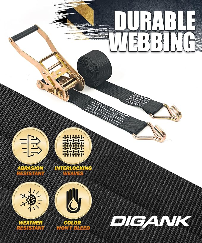 6 Pack 2" x 15ft Ratchet Straps Heavy Duty Tie Down Straps with J Hooks, 2000 LBS Working Load, 6000 LBS Break Strength Cargo Straps for Truck, Trailer, Motorcycle, Moving, Black