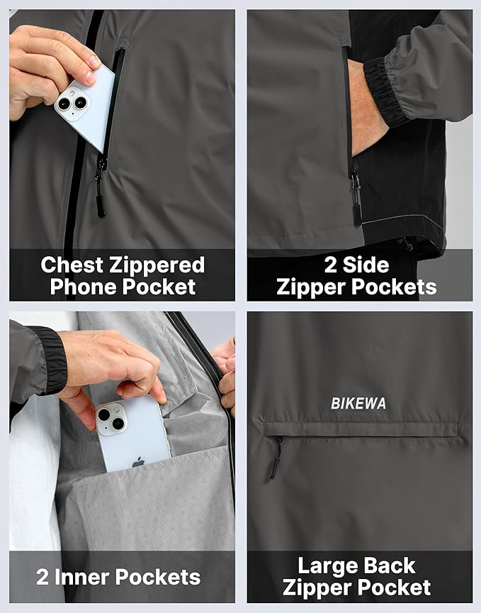 Men's Cycling Rain Jackets Waterproof Running Bike Windbreaker Lightweight Packable Hooded Jacket