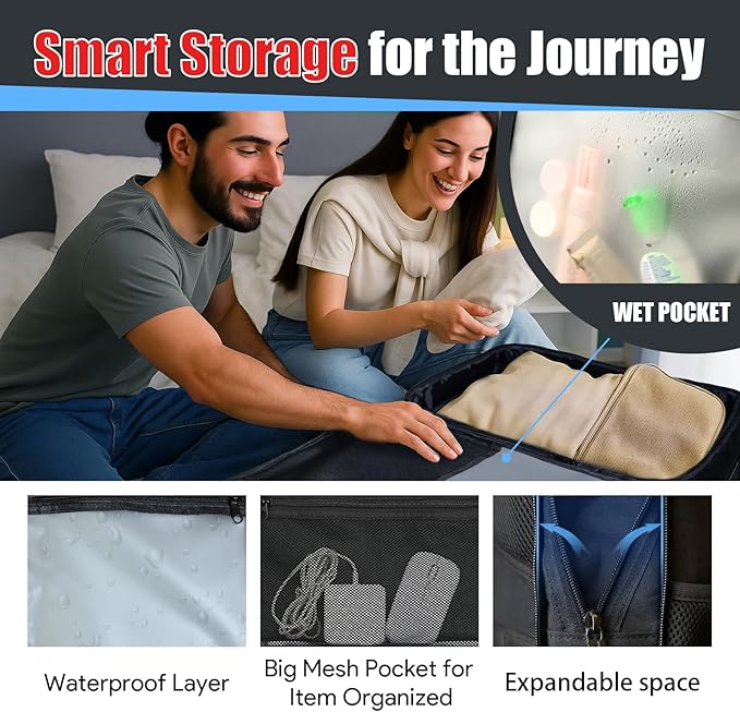 Travel Backpack,Expandable 40-50L Carry On Backpack,Extra Large Anti-Theft TSA Flight Approved Large Weekender Daypack Bag for Men and Women, Waterproof Pocket Lightweight Travel Gifts for Men,Black