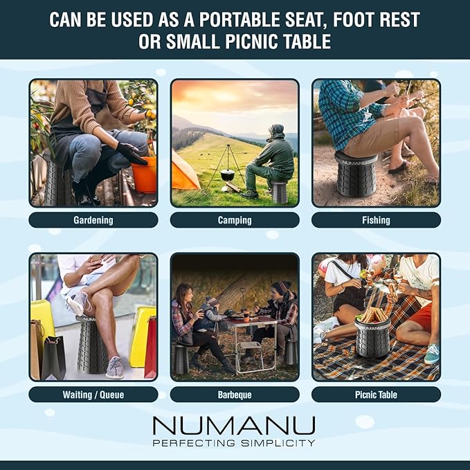 NUMANU 2026 Upgraded XXL Collapsible Stool 19.7", 1000lbs Max Weight, Wider & Taller Pop Up Seat, Heavy Duty Portable Retractable Folding Chair or Travel Foot Rest, Gift for Camping & Outdoors