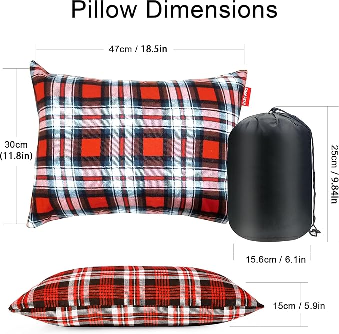 Outdoor Camping Pillow Lightweight, Compressible, Flannel Travel Pillow Cases, Washable Removable Pillow Cover Camping and Backpacking Red