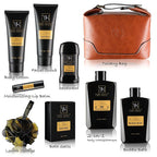 YARD HOUSE Bath and Body Gift Set for Men - Sandalwood Amber - Birthday, Christmas, Fathers Day Gifts From Wife Daughter Son for Husband, Dad - Relax Spa Kit w. Full Size Items in Deluxe Toiletry Bag