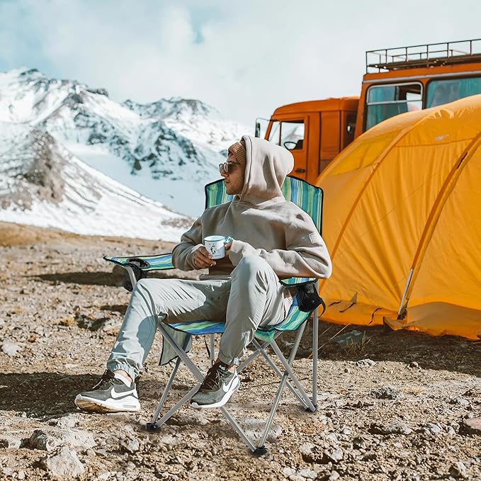 Camping Chair, Portable Folding Outdoor Chair with Arms, Cup Holder and Carry Bag