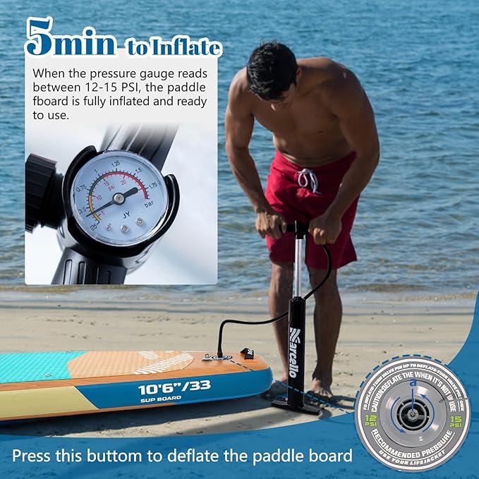 Paddle Board, Inflatable Stand Up Paddle Board，10.6'×33"×6" Ultra-Light SUP Board with Hand Pump, Leash, Repair Kit, Waterproof Phone Case and Backpack