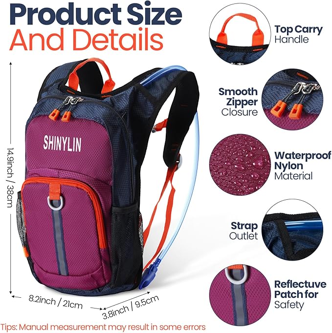 Kids Hydration Backpack with 1.5L Water Bladder Hiking Backpack Lightweight for Boys or Girls Children Biking Climbing Running Cycling