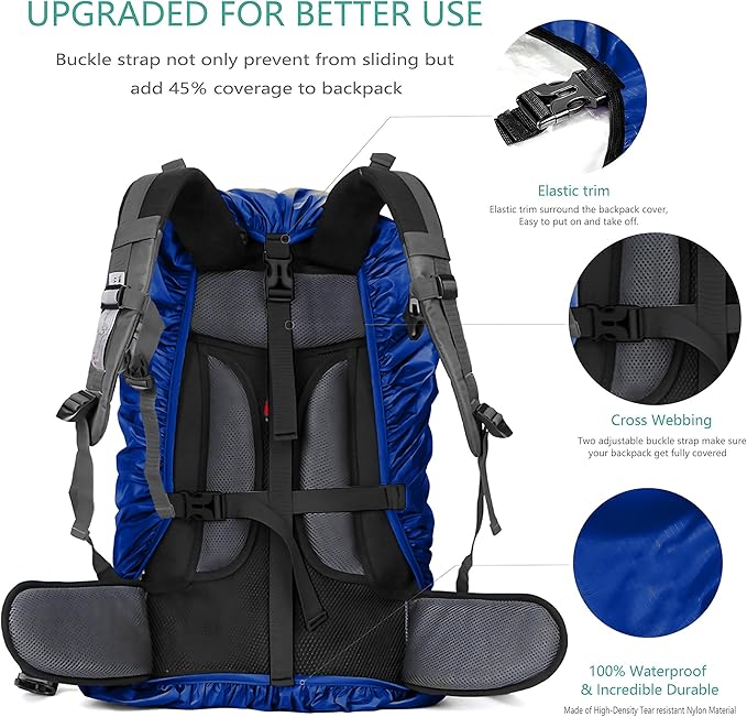 Waterproof Backpack Rain Cover,8000mm Waterproof Level,Upgraded with Reflective,Anti-Slip Cross Buckle Straps,Ultra-Strong Multilayer Structure for Hiking,Biking,Camping,Outdoor, Traveling