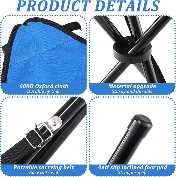 Small Travel Folding Camping Stool,17 Inch Folding Outdoor Tripod Seats Blue Portable Camping Stool for Garden Planting Party Hiking Golf Mountaineering Picnic Beach