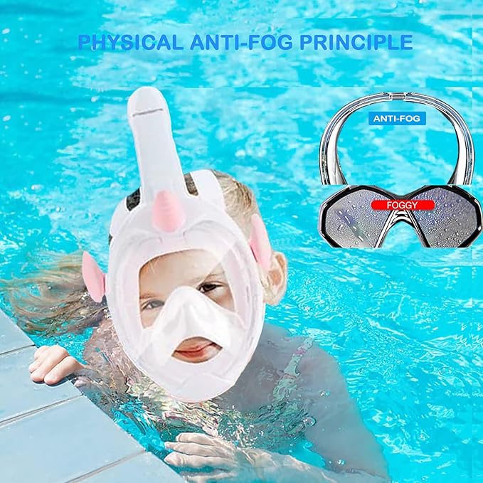 Kids Snorkel Mask, Full Face Snorkel Mask for Kids 4-16, 180 HD View Anti-Fog Anti-Leak Snorkel Mask for Kids Snorkel Set Snorkeling Gear for Kids