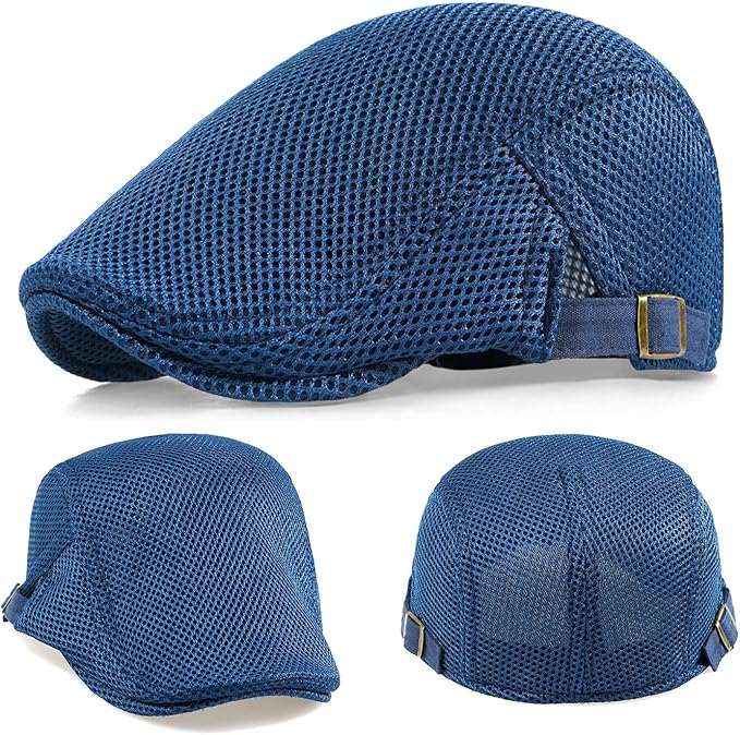 2 Pack Men's Mesh Cap Breathable Summer Newsboy Hat Adjustable Beret Ivy Cap Irish Cabbie Driving Hunting Hats