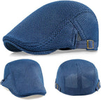 2 Pack Men's Mesh Cap Breathable Summer Newsboy Hat Adjustable Beret Ivy Cap Irish Cabbie Driving Hunting Hats