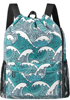 Drawstring Backpack with Mesh Pockets String Gym Bag Sackpack Sandproof Water Resistant Beach Backpack for Men Women