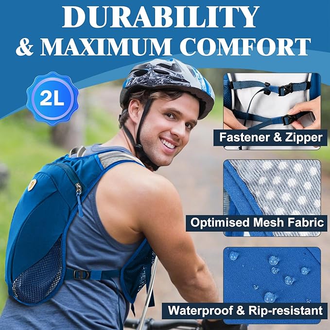 Hydration Backpack with 2L Water Bladder Bag, Lightweight and Breathable Running Vest for Men, Adjustable Chest Straps Water Pack for Cycling Hiking Climbing Outdoor