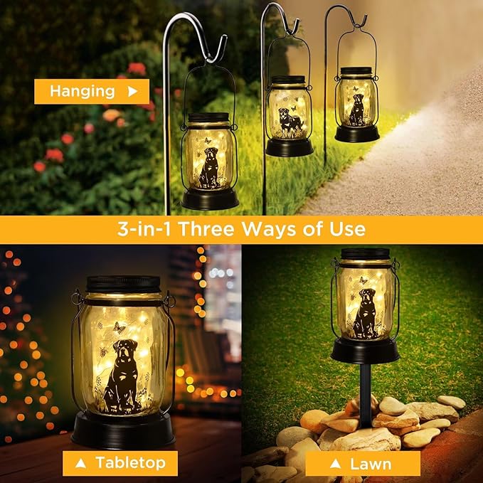 kyoryuger Rottweiler Gifts for Women/Men Rottweiler Solar Lanterns Dog Mom Birthday Dog Lovers Lantern Pet Loss Pet Memorial Lights, Solar Garden Decoration Outside for Yard, Patio,Backyard,Porch