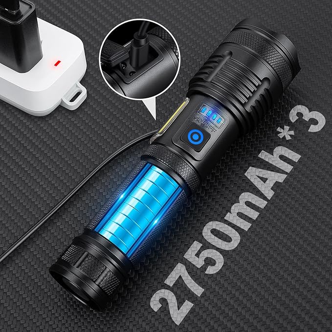 KINGCAESAR 3 Pack Rechargeable Flashlights 90,000 High Lumen, Ultra Bright LED Flash Light for Home, High Powered Flashlights with 7 Light Modes, IPX7 Waterproof for Camping