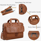 Taygeer Leather Laptop Bag for Men Women, Premium Laptop Briefcase Fits Up to 15.6 Inch Notebook, Waterproof Portable Shoulder Messenger Crossbody Bag Carry On Case for Travel Business Office, Brown
