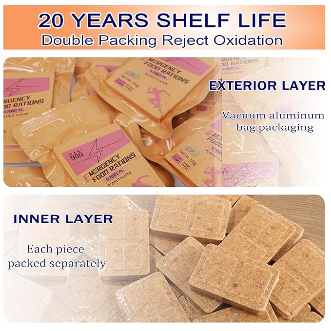 Emergency Food Supply - Peanut Hardtack, Mre Meals Military 2025, Emergency Meals Survival Bars, Camping Hiking Survival Food High Calorie Bars, 12 Count, Long Shelf Life