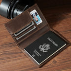 Polare Slim RFID Blocking Leather Passport Holder Travel Bifold Wallet For Men(Dark Brown Compass)