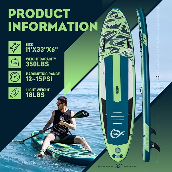 InnoExpo 11' Inflatable Stand Up Paddle Boards with Premium Accessories, Wide Stable SUP Paddle Board Design, Non-Slip Comfort Deck for Youth & Adults