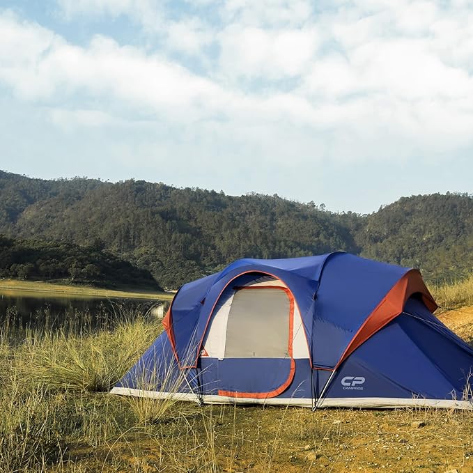 CAMPROS CP Camping Tent 10 Person Family Cabin Tent, 2 Room Water Resistant Waterproof Tent with Top Rainfly, 4 Large Mesh Windows, Double Layer, Easy Set Up, Portable with Carry Bag, 16ft x 9ft x72in
