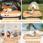 KMZ SUV Air Mattress with Built-in Pump & 2 Pillows, Thickened Flocked PVC, Quick 90-Seconds Inflation Air Bed, Portable & Durable Car Air Bed for Camping, Travel, Truck