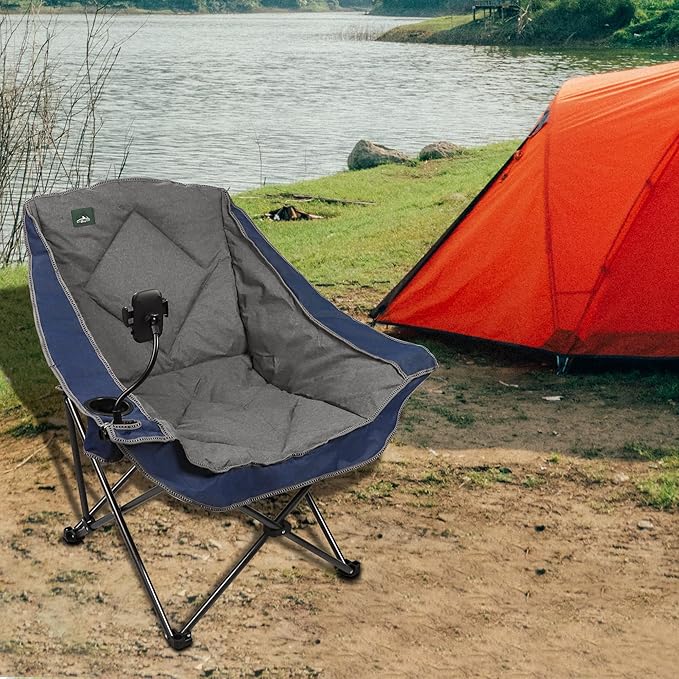 Northroad Oversized Foldable Camping Chair with Cell Phone Holder,Outdoor Padded Lawn Chair w/Cup Holder,Carry Bag for Beach, Hiking, and Picnics,Heavy-Duty 300-lbs Capacity, Blue