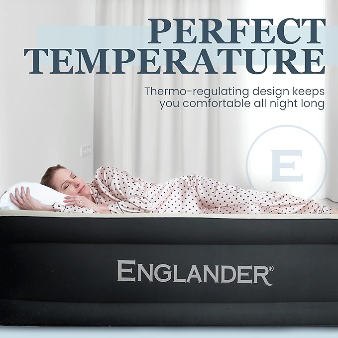 Englander Twin Air Mattress - Double High, 300 LB Capacity Luxury Camping Mattress with Built-in Pump, Waterproof and Microfiber