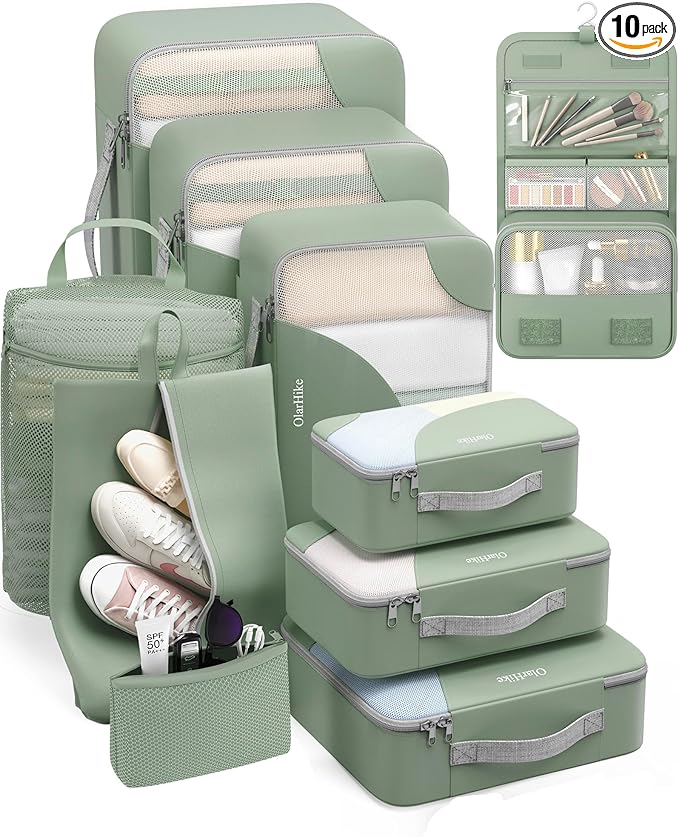 10 Set Packing Cubes for Travel, Gifts for Women Mom,Anti-Tearing Suitcase Organizer,OlarHike Vacation Essentials & Accessories for Cruise Ship