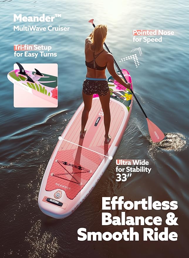 SLOOSH Inflatable Stand Up Paddle Board, 10'6" Inflatable Paddle Boards with Premium Accessories, Non-Slip EVA Deck, Ultra-Light Carry Bag Pump, Meander SUP for Youth & Adults