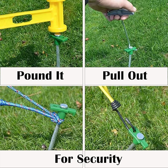 Cheardia 20 Pack Tent Stakes Heavy Duty, 9.75 Inch Yard Stakes Non-Rust Metal Tent Pegs Ground Stakes Tent Spikes for Camping Patio, Garden, Canopies, Grassland, Outdoor,Green