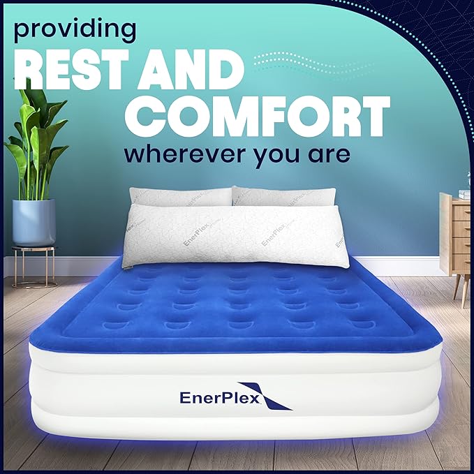 EnerPlex Air Mattress with Built in Pump - Self-Inflating Blow Up Mattress with Neck Support - Inflatable Air Bed for Portable Travel & Home Use