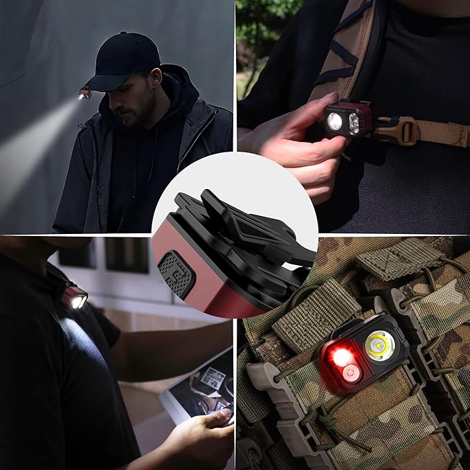 EverBrite Rechargeable LED Headlamp, Only 1.59 OZ Ultra-Light with Hat Clip, IP67 Waterproof, White/Red/Green Light, 7 Modes for Camping, Running and Backpacking-Purple