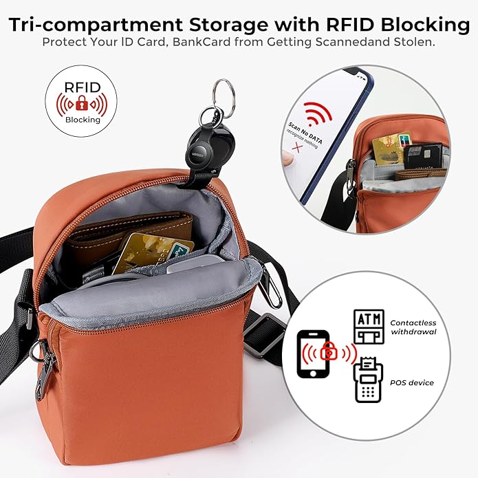 Crossbody Bag Sling Bag for Women Men Anti Theft RFID Blocking, Shoulder Chest Small Bags with Zipper Lock
