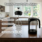 OVENTE French Press Coffee Maker 12 Ounce with Heat Resistant Borosilicate Glass & Stainless Steel 4-Level Filtration System, Portable Cold Brew Coffee Maker for Travel, Camping or Gift, Black FPB12B
