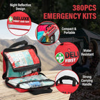 380 Pieces Deluxe First Aid Kit Compact Trauma Medical Kits with Assorted Bandages, Instant Cold Pack, Emergency Blanket for Home, Travel, Camping, Vehicle, Emergency Kits(Red)