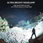 azamine Rechargeable Headlamp Super Bright 99000 Lumens, LED Head Lamp with 3 Modes, 90° Adjustable Head Lights for Forehead, IPX6 Waterproof HeadLamps for Adults Camping Hunting Hiking