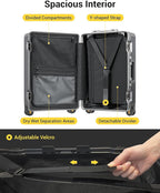 LEVEL8 Zipperless Carry On Luggage Airline Approved with Aluminum Frame, Hard Shell Suitcase with Spinner Wheels, Metal Checked Luggage, 20 Inch, Grey