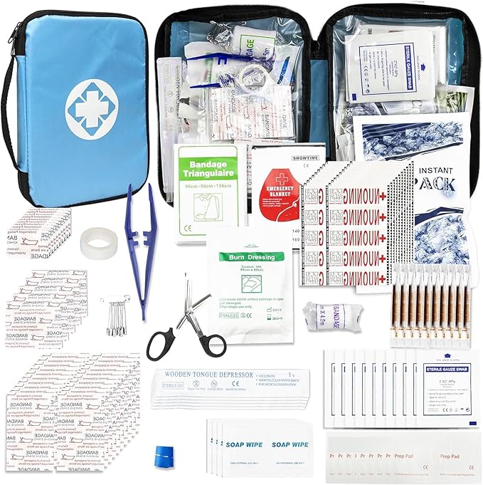 Home Car First Aid Kit Refill Supplies for Business 300Pcs Emergency Kits Urgent Essential for Workpalce Outing Skating Waterproof First Aid Blue Bag for Backpacking 1st Aid