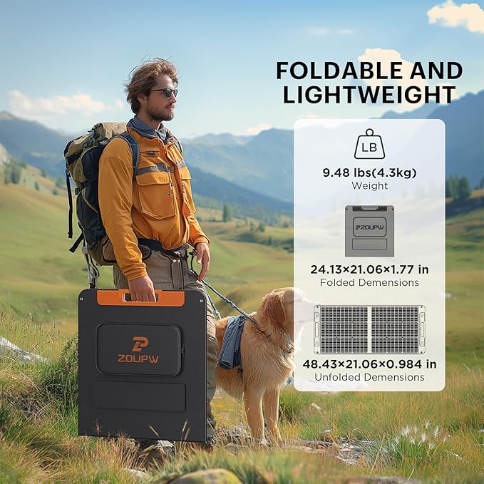 100 Watt Portable Solar Panel with Solar Angle Guide,Camper Essentials,20V Foldable Solar Charger for Power Station, 23.5% High Efficiency IP67 Waterproof 2 Kickstands for Camping RV Blackout