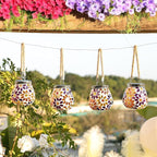 Cooo 4 Pack Mosaic Solar Lantern Outdoor Waterproof IP68 Hanging Projection Light Hidden Lid Pear-Shaped Lantern with Rope Handle Solar Powered Auto On for Patio Garden Fence Table -Petal Mirage