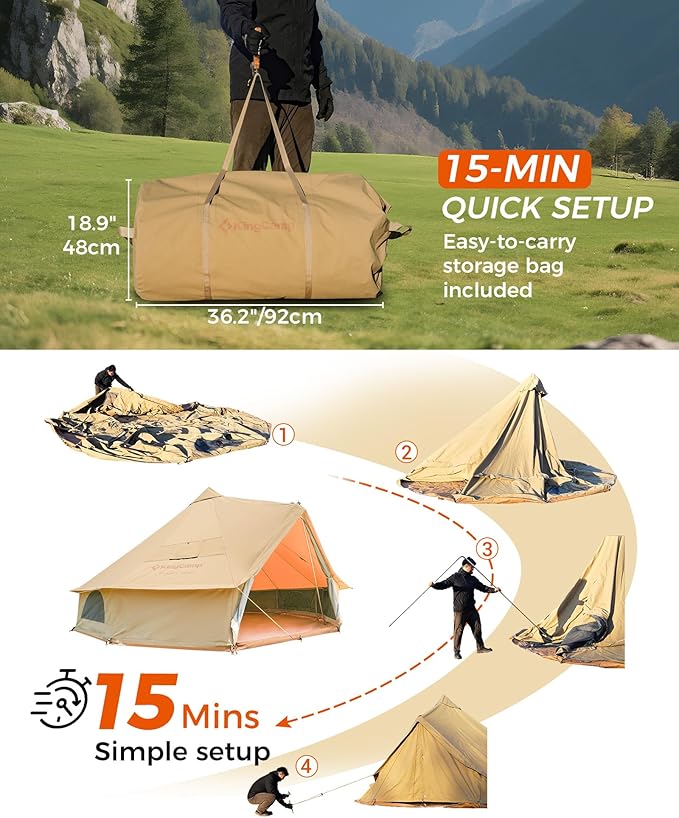 KingCamp Canvas Bell Yurt Tents, 4 Seasons Large Waterproof & Windproof Luxury Glamping Tent w/Stove Jack for Family Outdoor Camping, Hunting, Parties